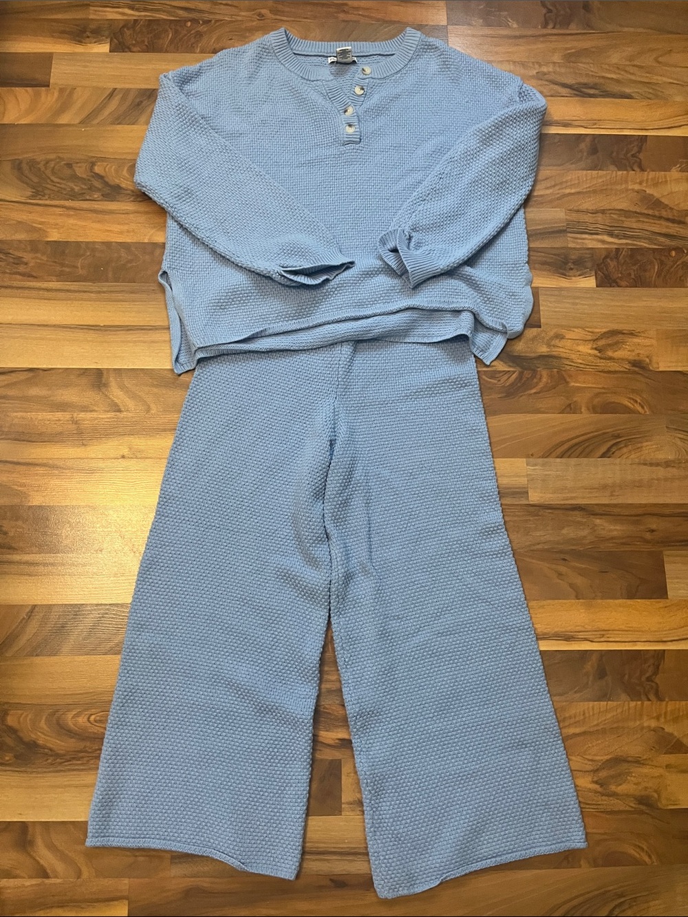 Sincerely Jules Light Blue Wide-Leg Knit Pants